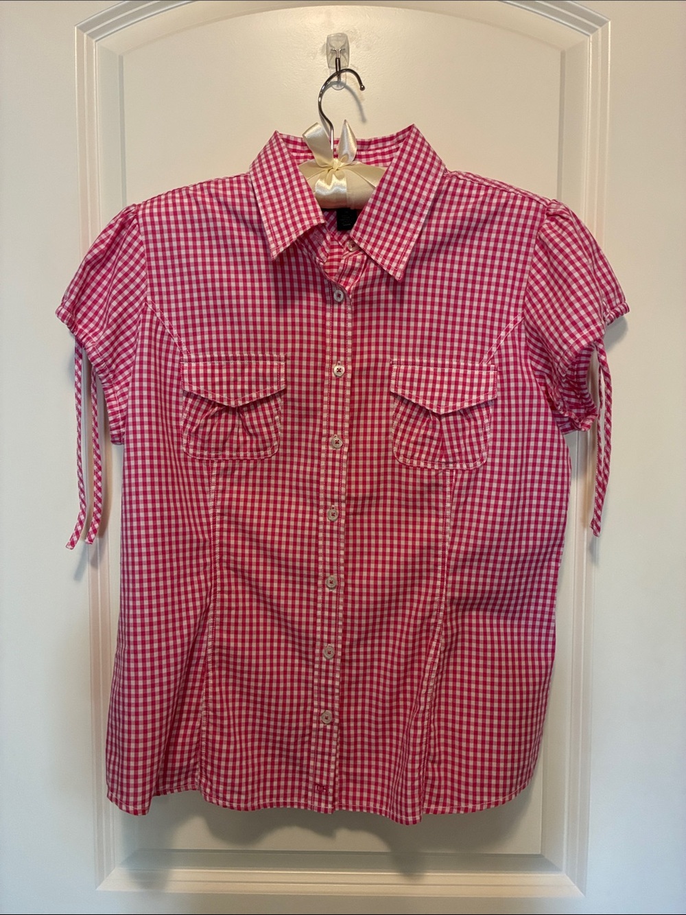 Tommy Hilfiger Pink Gingham Short-Sleeve Button-Up Blouse
